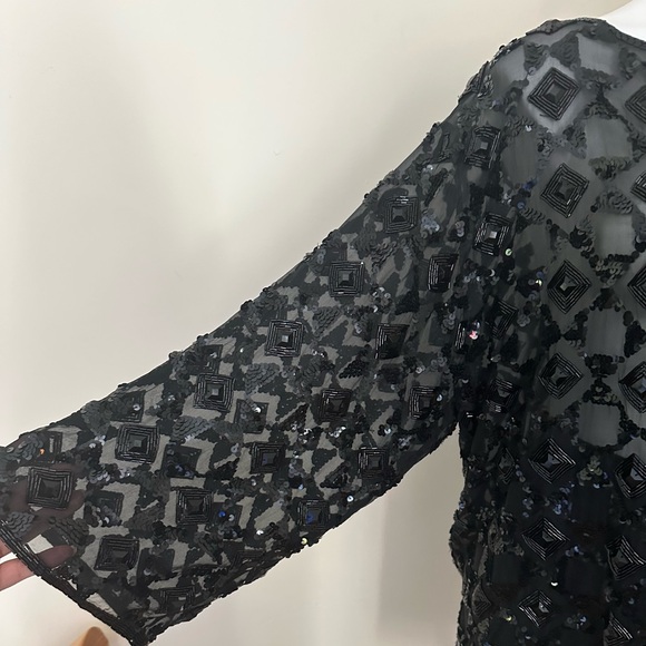 Adrienne Vittadini Beaded Black Vintage Long Sleeves Heavy Blouse 100% Silk Sz M - Picture 5 of 12